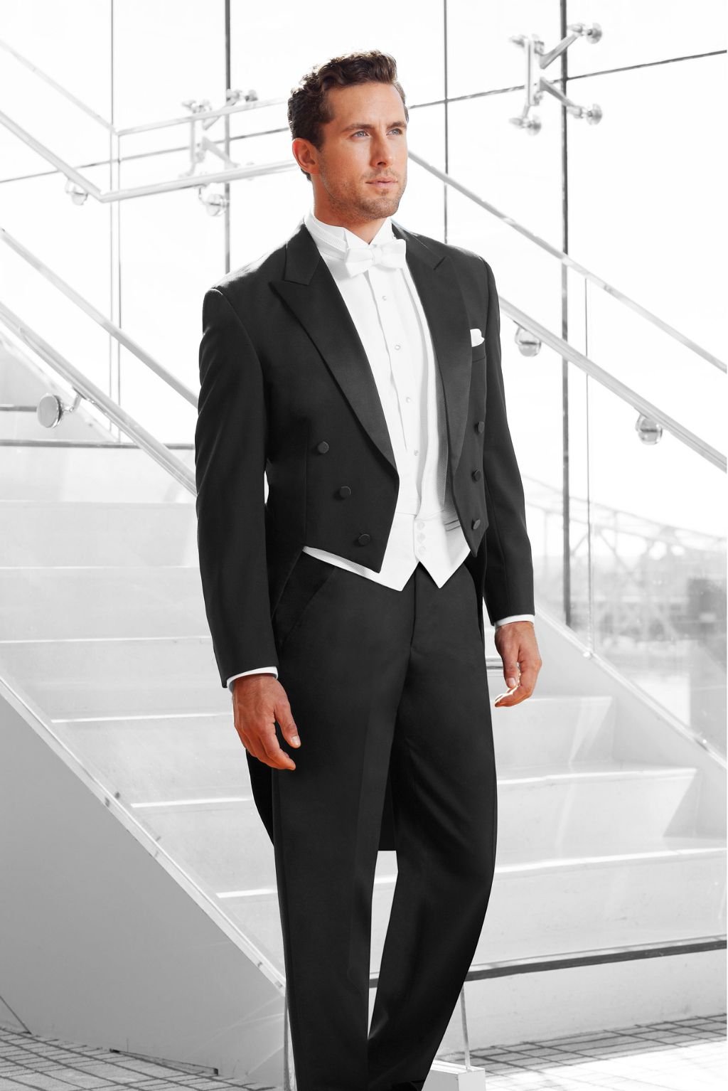 Man dressed in White Tie Tuxedo, styled by Perfect Fit Formal Wear and Paul Huenefeldt